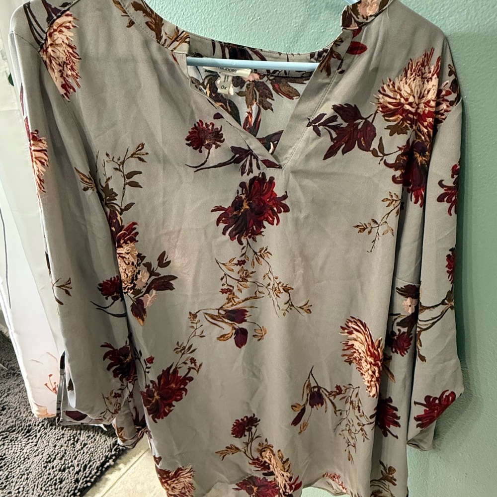 Maurices Floral Blouse - Gray and Burgundy
